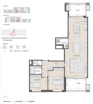 Dit appartement maakt deel uit van het nieuwe woonproject Creyte, gelegen in Oostakker tussen de Krijtestraat en Aan de Ratte.<br /><br />Dit ruim appartement (99m²) met nr. 1.5 situeert zich op de eerste verdieping en wordt gebouwd met zicht op de gemeenschappelijke tuin en nabijgelegen bos. Het omvat onder meer een leefruimte met open eilandkeuken, 2 slaapkamers, badkamer met dubbele wastafel en inloopdouche en een berging. De 2 terrassen (19m² in totaal) bieden de hele dag zon en rust.<br /><br />Uiterst energiezuinig E-peil (E8!) dankzij pakket zonnepanelen (energiedelen), warmtepomp met vloerverwarming (+ koeling), regenwaterrecuperatie en ventilatiesysteem D.<br /><br />Dit appartement wordt volledig afgewerkt aangeboden waarbij je zelf nog je eigen afwerking kan kiezen tot en met de laminaat in de slaapkamers.<br /><br />Ondergrondse autostaanplaats en berging voorzien, welke mee dienen aangekocht te worden. In de kelder is er een grote fietsenstalling en bovengronds is er zelfs een staanplaats voor bakfietsen voorzien.<br /><br />Prijs excl. aankoopkosten en btw.<strong> 6% BTW mogelijk, ook voor investeerders bij 15 jarige verhuur!</strong><br /><br />Meer info via 09 280 60 60 of info@durabrik.be.<br /><br />Download de brochure via https://durabrik.immo/oostakker <br /><br />* Beelden en oppervlaktes zijn indicatief.
