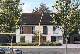In de Vlasschaard in Heule (Kortrijk) realiseert Dumobil in het nieuwbouwproject Lijsternest deze moderne halfopen nieuwbouw (lot 15) met zadeldak.Je...