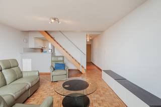 Zeer aangenaam appartement gekenmerkt door een leuke indeling, speelse vide en (hoge) boogramen. <br /><br />Gezien de ligging nabij het station Gent Sint-Pieters, R4, E40 en het openbaar vervoer is dit een ideale uitvalsbasis. Verder vinden we alle benodigdheden in de buurt: scholen, supermarkten, eetgelegenheden, fitness, apotheek,...<br /><br />Het appartement bevindt zich op de bovenste verdieping van een recent gebouw (BJ 1999) en is verdeeld over 2 niveaus waarvan het eerste niveau de volledige leefruimte omvat; tussen de eetplaats en het salon situeert zich de keuken, die met beide kanten een connectie heeft, verder is er ook een handige keukenberging en een apart toilet.<br />Via de trap komen we eerst op een doorloopruimte met vide, perfect als bureauruimte. Verder vinden we hier dan nog de slaapkamer en de badkamer voorzien van bad, lavabo en een tweede toilet.<br /><br />- asbestveilig<br />- elektriciteit conform<br />- vrij bij akte<br /><br />Ondergrondse autostaanplaats bij te kopen à 25 000 euro.