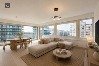 This luxuriously renovated corner apartment has an excellent location on the Heldenplein in Knokke-Heist, within walking distance of the beach, the Zeedijk, shops, restaurants and public transport. Thanks to its corner location and large windows, the living space enjoys a very pleasant light and a spacious feeling. In addition, the apartment offers a nice side sea view.<br /><br />The apartment was completely renovated with an eye for detail and quality materials and has a stylish and contemporary interior. The bright living space forms the heart of the home and offers plenty of space for a comfortable sitting area and a cozy dining area. The large windows here provide an abundance of natural daylight and enhance the open character of the apartment.<br /><br />The house also has two full bedrooms and two modern bathrooms, which provides extra comfort and privacy. The combination of the high-quality renovation, the contemporary finish, the practical layout and the side sea view makes this apartment particularly attractive as a second home on the Belgian coast.<br /><br />The location on Heroes' Square is also an important asset. The square and its surroundings will be further upgraded in the coming years thanks to the planned reconstruction, which can further enhance the attractiveness of this location and the immediate surroundings.<br /><br />In addition to personal use, this apartment also offers interesting investment opportunities. Vacation rentals are possible, so the house can be used as an investment property by the sea. As a result, the apartment is an interesting combination of personal use, rental options and potential long-term value retention.<br /><br />Finally, there is a possibility to purchase a closed garage within walking distance of the apartment. <br /><br />Great offer for those looking for an apartment with sea view in Knokke-Heist as a permanent home, second home or investment. <br /><br />Would you like more information or a visit? <br />Please contact our real estate expert Vandierendonck Arne at 0493 25 35 85 or arne.vandierendonck@dewaele.com<br /><br />Register of measures: no<br /><br />These AI visualizations are intended as inspiration. No technical specifications, urban planning regulations, or concrete realization possibilities were taken into account.