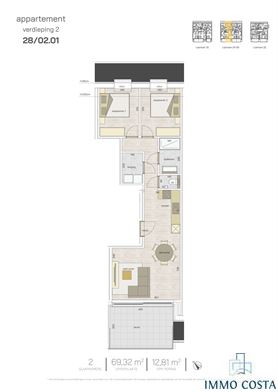 Met trots stellen we Residentie “Eclips” aan u voor, een stijlvol en modern woonproject gelegen in de IJzerlaan te Middelkerke.De residentie bestaat uit 3 gebouwen met 32 appartementen en 2 kelderverdiepingen met 102 garages. Het project bevindt zich op wandelafstand van het centrum en de zeedijk. Die bijzondere troeven prikkelden de architect om hier een weldoordacht en kwalitatief nieuwbouwproject op te trekken. In Residentie ”Eclips” speelt de architect met kleuren, contrasten en duurzame materialen waardoor de uitstraling perfect past in het straatbeeld en er tegelijk een tijdloze uitstraling wordt gecreëerd.De energiezuinige nieuwbouwappartementen beschikken over 1, 2 of 3 slaapkamers. In de kelderverdieping zijn naast de garages ook nog private kelderbergingen voorzien alsook een vuilnisberging en fietsenberging. Bij het ontwerp van de appartementen staan kwaliteit en comfort voorop. Er wordt veel aandacht besteed aan de praktische indeling en privacy.Door elk appartement te voorzien van voldoende glaspartijen kan men genieten van veel lichtinval, wat de kwaliteit van het wooncomfort verhoogt. De gelijkvloersappartementen beschikken over terrassen en tuinen.Tevens is de residentie zeer vlot bereikbaar en kan u genieten van de ruime parkeermogelijkheden in de straat. De gezellige drukte tijdens de zomermaanden, de brede zeedijk op 350m en het mooie strand, ... liggen allemaal binnen handbereik.