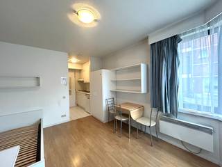 Vlakbij Station. Rustig gelegen gelijkvloerse studio (± 22m2) deels gemeubeld en in goed staat.<br />De studio bestaat uit een inkomhal, leef- en slaapruimte, kitchenette, badkamer met douchecel, lavabo en wc.<br />Onmiddellijk beschikbaar.