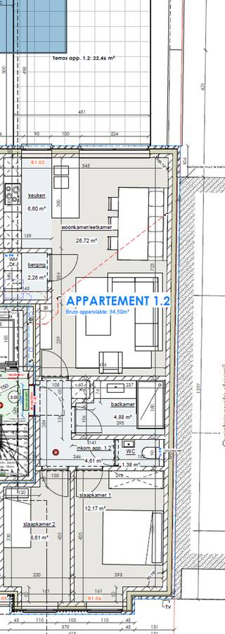 Modern nieuwbouwappartement op de 1ste verdieping (bruto bewoonbare oppervlakte van 85m²) met terras van 22m².Het appartement maakt deel uit van...