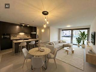 Dit volledig nieuwe appartement is gelegen in een rustige en residentiële wijk in Alken. Het appartement werd kwalitatief en luxueus afgewerkt en is volledig instapklaar.<br /><br />De ligging vormt een absolute troef. Het centrum van Alken bevindt zich op slechts ca. 900 meter, waardoor winkels, scholen, horeca, openbaar vervoer en andere dagelijkse voorzieningen vlot bereikbaar zijn. Carrefour Alken ligt op amper 1 km. Ook de verbinding met de omliggende steden is uitstekend: Hasselt bevindt zich op ca. 7 km en Sint-Truiden op ca. 11 km.<br /><br />Recht tegenover het gebouw bevindt zich een mooi aangelegd parkje dat door de gemeente wordt onderhouden. Dit zorgt voor een aangenaam groen uitzicht en draagt bij aan het rustige karakter van deze residentiële omgeving. In de buurt zijn bovendien ondergrondse afvalcontainers voorzien, waardoor het straatbeeld netjes en verzorgd blijft.<br /><br />Het appartement zelf werd met veel aandacht afgewerkt. Alle verlichting is reeds geïnstalleerd en ook de ramen worden voorzien van kwalitatieve lamellen. U hoeft deze zaken dus niet meer zelf te voorzien. Daarnaast is het appartement energiezuinig en geniet u van alle comfort van een nieuwbouw.<br /><br />Indeling:<br /><br />Gelijkvloers:<br /><br />- inkomhal<br />- lichtrijke leefruimte<br />- volledig uitgeruste keuken<br />- 2 slaapkamers<br />- bureauruimte<br />- badkamer met douche<br />- toilet<br />- terras met aansluitend tuintje<br /><br /><br />Verdiep -1:<br /><br />- kelderberging<br />- staanplaats<br />- gemeenschappelijke fietsenstalling<br /><br />Het terras sluit aan op een gezellig tuintje, waardoor u over een fijne eigen buitenruimte beschikt. De bijkomende staanplaatsen, kelderberging en gemeenschappelijke fietsenstalling zorgen voor extra praktisch comfort.<br /><br />Dit appartement wordt te huur aangeboden in Alken en is ideaal voor wie graag rustig woont, maar toch dicht bij het centrum en de omliggende steden wil blijven. Wie een recent en energiezuinig appartement wil huren in Alken, krijgt hier een volledig afgewerkt geheel waar u meteen kan intrekken.<br /><br />Kortom, een instapklaar nieuwbouwappartement in Alken met een kwalitatieve afwerking, een aangename buitenruimte en een uitstekende ligging tussen Hasselt en Sint-Truiden.<br /><br />De snelste manier om een bezoek te brengen aan dit appartement? Vraag je bezoek aan via de rode knop op onze website (www.dewaele.com).<br /><br />Telefonisch kunnen er geen afspraken gemaakt worden. Bij andere vragen kun je ons telefonisch contacteren via 011 30 50 50.<br /><br />Tot binnenkort<br /><br /><br /><br />Deze AI-visualisaties zijn bedoeld als inspiratie. Er werd geen rekening gehouden met technische specificaties, stedenbouwkundige voorschriften of de concrete mogelijkheden tot realisatie.