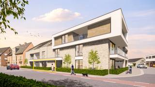 APPARTEMENT 0.2 (Gelijkvloers)<br />- Opp. app.: 107 m²<br />- Voorzijde: terras 14 m² met tuin 21 m²<br />- Achterzijde: terras 12 m² met tuin 47 m² <br /><br />INDELING:<br />Gemeenschappelijke inkomhal met lift en trap.<br />Inkomhal, toilet, ruime doorzonwoonkamer met open keuken, berging/wasplaats, ruim zuidgericht overdekt terras (14 m²) met tuintje (21 m²) aan de voorzijde en overdekt terras (12 m²) met knusse tuin (47 m²) aan de achterzijde. 2 slaapkamers en badkamer.<br /><br />BIJKOMENDE INFO:<br />- Warmtepomp L/W met vloerverwarming- en koeling.<br />- Performant ventilatiesysteem voor een aangenaam binnenklimaat.<br />- Zonnepanelen.<br />- Lift aanwezig.<br />- Topligging vlakbij het centrum.<br />- Afwerking naar eigen smaak volgens lastenboek.<br />- Bij ieder appartement dient een inpandige parking met kelderberging naar keuze te worden aangekocht. De prijs voor een parking met bijhorende berging bedraagt € 22.000,-.<br />- Dit project komt in aanmerking voor de toepassing van het verlaagde BTW-tarief van 6% voor wie aan de wettelijke voorwaarden voldoet. Ook investeerders kunnen van deze aantrekkelijke maatregel genieten.<br /><br />INFORMEER NAAR DE VERKOOPSBROCHURE OP ONS KANTOOR.