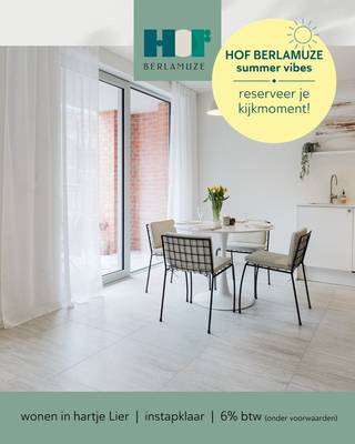 BEZOEK DE NIEUWE MODELWONING EN INGERICHTE APPARTEMENTEN – 6% btw mogelijk<br /><br />We nodigen je uit om wonen op zijn best te ervaren. Ontdek de nieuwe ruime modelwoningen (4 slpk) en verschillende ingerichte appartementen, midden in het autovrije binnengebied. Ook de tuin, een rustige oase in de stad, wordt momenteel volop aangelegd. Ruimte, rust, licht en comfort staan deze keer centraal, precies zoals wonen in Hof Berlamuze bedoeld is.<br /><br />Dit project geniet van het verlaagde btw-tarief van 6% btw voor sloop en heropbouw, onder voorwaarden. NIEUW: niet alleen wie een Hof Berlamuze appartement of woning koopt voor eigen bewoning, maar ook investeerders (particulier of vennootschap) kunnen nu van dit gunsttarief genieten. (www.hofberlamuze.be/6btw)<br /><br />De werken zitten in een vergevorderde fase en de modelappartementen zijn klaar voor uw bezoek. Kom zelf de hoogwaardige afwerking en het wooncomfort ontdekken in deze inspirerende, nieuwe woonomgeving.<br /><br />Hof Berlamuze telt zeven stijlvolle laagbouw woongebouwen, harmonieus ingepast rond een centraal binnenhof met veel groen en rust. Het aanbod is divers: van comfortabele appartementen met 1 slaapkamer tot ruime gezinswoningen met 4 slaapkamers.<br />Hier woon je vlak bij de muziekschool en middenin het kloppende hart van Lier – waar cultuur, natuur en water samenkomen.<br /><br />Hof Berlamuze: hier zit muziek in jouw toekomst!<br /><br />Info:<br />www.hofberlamuze.be<br />Een persoonlijke afspraak?<br />www.hofberlamuze.be/maak-afspraak/ - wonen@fidesinvest.be - t 03 232 54 00<br /><br />Dit lichtrijke hoekappartement combineert een eigentijdse uitstraling met een kwalitatieve afwerking. De ruime leefruimte en de volledig uitgeruste keuken bieden toegang tot het zuidgerichte terras, waar u volop kan genieten van de zon.<br />Het appartement is uitgerust met vloerverwarming in alle ruimtes, aangestuurd via een energiezuinige lucht/water warmtepomp. Verder beschikt het over twee volwaaardige slaapkamers, bureauruimte, een ingerichte badkamer, apart toilet en praktische berging.<br />Dankzij de aluminium raamprofielen en de hoogwaardige thermische en akoestische isolatie bent u verzekerd van optimaal wooncomfort en een gunstig E-peil.<br /><br />Info? www.hofberlamuze.be. Een afspraak? www.hofberlamuze.be/maak-afspraak/ - wonen@fidesinvest.be - t 03 232 54 00.
