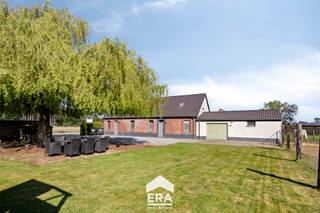 [[ DIT PAND NEEMT DEEL AAN DE ERA OPEN HUIZEN DAG OP 13/6 VAN 13:00 TOT 14:00 ]]
<p>Deze charmante langgevelhoeve is gelegen in een groene, landelijke omgeving nabij het centrum van Peer. Achteraan geniet u van een vrij uitzicht over agrarisch gebied, omringd door volwassen bomen die zorgen voor de nodige privacy en een heerlijk gevoel van ruimte.</p>

<p><br />De hoeve, gebouwd tussen 1900 en 1918, staat op een perceel van maar liefst 11.000 m² en is open bebouwd. Binnenin treft u een zeer ruime woonkamer, opgedeeld in een gezellige zithoek en eethoek die aansluit op de keuken. De rustieke elementen zoals het balkenplafond en de sierschouw geven karakter aan de hoofdwoning. Daarnaast is er een tweede, modernere wooneenheid of studio met eigen keuken en leefruimte, ideaal voor dubbele bewoning of kangoeroewonen. De woning beschikt over een ruime badkamer, veel bergruimte. Ze is instapklaar en in goede staat, met mogelijkheden tot verdere modernisering (EPC-label C).</p>

<p><strong>Enkele troeven:</strong></p>

<ul><li>Perceel van ca. 1,10 ha: Volledig bruikbare weide, ideaal voor het houden van paarden of andere dieren.</li><li>Aangebouwde garage/opslag met een grote inloopstal</li><li>Dubbele woonmogelijkheden: Hoofdwoning en een aparte, moderne wooneenheid.</li><li>Ruime oprit en aangelegde tuin: oprit met veel parkeergelegenheid.</li></ul>

<p><br />Bent u op zoek naar ruimte, privacy en de mogelijkheid om dieren aan huis te houden? Aarzel dan niet om een bezoek te plannen en ontdek zelf de charme en mogelijkheden van deze unieke eigendom in Peer via impact@era.be of 089 46 48 63 – Khaz helpt je graag verder!</p>