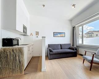 Res. Albatros. Fantastische studio gelegen in een zijstraat van de zeedijk. Meteen valt het prachtig zijdelingse zeezicht op vanuit de leefruimte. Door het uitzicht heeft u een heel lichtrijke studio. De studio geniet een luxueuze afwerking, Het is uiterst geschikt voor permanente bewoning, of als tweede verblijf voor de familie. De studio is gelegen in een rustige, doch centraal gelegen, omgeving waar de gezellige restaurants op wandelafstand liggen. De ideale uitvalsbasis aan zee dus! Indeling: Ruime leefruimte, open keuken, nachthal, Badkamer met douche en lavabo, slaaphoek voor stapelbed.