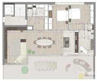 Wonen op hoog niveau krijgt hier een nieuwe betekenis. Dit penthouse combineert een doordachte indeling met licht, ruimte en buitenbeleving.<br />De toon wordt meteen gezet in de luxe inkomhal, waar dubbele glazen steenlook deuren een stijlvolle doorkijk bieden naar de leefruimte en een gevoel van klasse creëren.<br />De 3 meter hoge plafonds versterken overal het gevoel van openheid en maken dat de leefruimtes baden in licht. Het hart van de woning is de ruime leefkeuken met centraal kookeiland, open en verbonden met de royale eetruimte. Dankzij de brede glaspartijen vloeien binnen en buiten moeiteloos in elkaar over. De living is royaal opgezet en vormt samen met de eetruimte een lichte en comfortabele plek voor ontspanning en samenzijn. Via grote schuiframen stapt u rechtstreeks het zonnige overdekte  terras van 60 m² op, georiënteerd op de namiddag- en avondzon, ideaal voor loungen, buiten dineren en lange zomeravonden.<br />De master suite biedt ultiem comfort met een royale slaapkamer, ruime dressing en een luxueuze badkamer met ligbad, inloopdouche, dubbele wastafel en apart toilet. De tweede slaapkamer, eveneens ruimte voor een inbouw dressing, beschikt over een tweede ensuite badkamer met inloopdouche en wastafel, perfect voor gasten of familie.<br />Naast de slaapkamers en leefruimtes is er een grote berging, discreet ingewerkt in de indeling, die extra praktisch comfort biedt en een apart luxe gastentoilet met ruimte voor een inbouwmeubel.<br />Met zijn uitzonderlijke plafondhoogte van 3 meter, slimme indeling en overvloed aan licht vormt dit penthouse een unieke balans tussen elegantie, klasse en buitenruimte. Een thuis dat elke dag aanvoelt als een verblijf in luxe.<br /><br />Grondaandeel: €91.200 + 12% (€10.944) registratierechten<br />Constructie: €568.620 + 21% (€119.410,2) BTW<br />Totaal €790.174,20<br />*Incl. 1 ondergrondse staanplaats met 1 ondergrondse berging.<br /> 