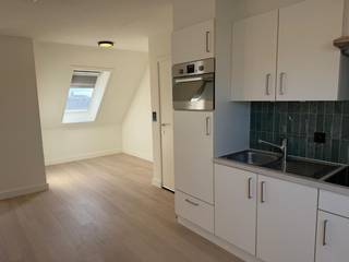 Deze studio bevindt zich op de 3e verdieping, juist onder het dak. <br />De ruime studio omvat een woonkamer met open keuken, badkamer en apart toilet. De veluxen zorgen ervoor dat u de hele dag kan genieten van invallend zonlicht. <br />De keuken is uitgerust met koelkast en diepvries, keramische kookplaat en COMBI oven. van een De badkamer is voorzien van een douche, badkamermeubel met lavabo en apart toilet.<br />Er is ook plaats voor de installatie van een wasmachine.<br />In het gebouw is er geen lift. <br /><br />30 euro provisie algemene onkosten.