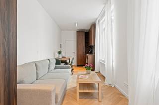Op een uitstekende en centrale locatie in Antwerpen bevindt zich deze prachtige, kwalitatief gerenoveerde studio. Bij het binnenkomen valt meteen de hoogwaardige afwerking op, gekenmerkt door een elegante houten visgraatparket die doorheen de gehele ruimte zorgt voor een warme en gezellige sfeer. Dankzij de grote raampartijen geniet het woongedeelte van een aangename, natuurlijke lichtinval. Bovendien wordt de studio volledig gemeubeld verhuurd, waardoor je direct zorgeloos kunt intrekken.<br /><br />De open keuken is een strak en modern ontwerp met stijlvolle houten kastelementen en is volledig uitgerust met alle nodige ingebouwde kwaliteitsapparatuur. Achteraan de studio bevindt zich de stijlvolle, afgescheiden badkamer. Deze is voorzien van een eigentijds lavabomeubel met een opbouwwas kom, een toilet en een inloopdouche met een kwalitatieve regendouchekop.<br /><br />Ook op financieel en praktisch vlak biedt deze studio maximale gemoedsrust. Alle meters voor water, gas en elektriciteit zijn volledig gescheiden, waardoor je enkel betaalt voor je eigen werkelijke verbruik. De maandelijkse gemeenschappelijke kosten bedragen slechts €75. Als extra troef voorziet de verhuurder reeds een inboedelverzekering, wat het geheel nog comfortabeler maakt.<br /><br />Interesse in deze prachtige, instapklare studio?<br /><br />Neem vandaag nog contact op voor meer informatie of om een bezoek in te plannen via info@goose.be of bel naar 03 369 36 38.