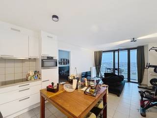 MOLENBEEK ST JEAN: Next to the West Station and close to all amenities, beautiful 1-bedroom apartment of +/- 63 m².14th floor with lift:- Entrance...