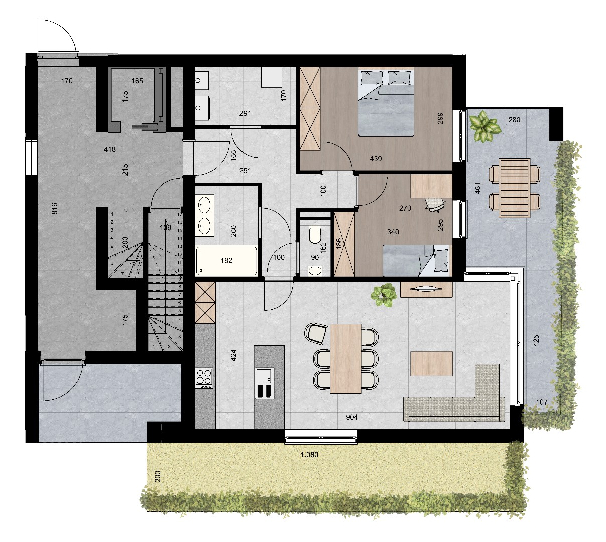 Gelijkvloers appartement (96 m²) met 2 slpk, overdekt terras en tuin. - foto 2