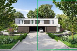 Moderne woning in harmonie met groen en comfort<br /><br />In dit unieke woonproject is bewust gekozen voor een moderne architectuur met een strakke, hedendaagse uitstraling. Tegelijk zorgen zachte elementen en een doordachte inplanting in het groen voor een warme, natuurlijke sfeer. Zo ontstaat een perfect evenwicht tussen eigentijds wonen en omgevingskwaliteit.<br /><br />De woning bevind zich op een ruim perceel met alle comfort die u zich kan wensen. Op het gelijkvloers vindt u een inkomhal, een leefruimte met geïntegreerde eetruimte en open keuken, een bureauruimte, een berging, een gastentoilet en een royale garage. Op de eerste verdieping bevinden zich maar liefst vier slaapkamers, twee badkamers, een extra berging en een afzonderlijk toilet.<br /><br />Bij de ontwikkeling van dit project is veel aandacht gegaan naar energiezuinigheid en comfort. Dankzij doorgedreven isolatie, zonnepanelen en een geavanceerde warmtepomp met vloerverwarming én -koeling, behalen deze woningen een uitzonderlijk laag E-peil (onder E10). Dit garandeert niet alleen lage energiekosten, maar ook een aangenaam en stil binnenklimaat.<br /><br />De woning wordt afgewerkt in nauw overleg met de koper. Via persoonlijke klantenbegeleiding door de projectcoördinator kiest u zelf de afwerkingsmaterialen en details, volledig afgestemd op uw smaak en levensstijl. Zo creëren we samen uw droomwoning – tot in de kleinste details op maat uitgewerkt.<br /><br />Een nieuw thuis, op uw ritme en volgens uw wensen – modern, duurzaam en omgeven door groen.<br /><br />Grondaandeel: € 415.000,- + (12% RR, € 49.800,-) = € 464.800,-<br />Constructie: € 695.000,- + (21% btw, € 145.950,-) = € 840.950,-<br />PRIJS: € 1.110.000 + 49.800 RR + 145.950 BTW 21% = € 1.305.750,-
