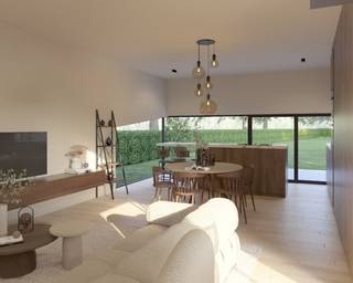 Vrijstaande nieuwbouwwoning onder 2% registratierecht<br /><br />Deze vrijstaande nieuwbouwwoning is gelegen op een zuidoostelijk georiënteerd perceel van 804 m² in de Winevenstraat in Veldwezelt, een rustige deelgemeente van Lanaken. Hier woon je in een aangename, landelijke omgeving met zicht op de achterliggende velden. Maastricht, Bilzen en het centrum van Lanaken bevinden zich op korte rijafstand.<br /><br />Ook praktisch zit deze locatie goed. Scholen, kinderopvang, supermarkten, openbaar vervoer en lokale handelszaken bevinden zich in de nabije omgeving. Maastricht bereik je met de wagen in minder dan 10 minuten, waardoor deze ligging interessant is voor wie rustig wil wonen, maar toch snel in de stad wil zijn.<br /><br />De woning wordt momenteel gebouwd en biedt een totale woonoppervlakte van circa 276 m², verdeeld over het gelijkvloers, de verdieping en een ruim souterrain. De woning wordt casco plus opgeleverd. Dat betekent dat de woning wind- en waterdicht wordt afgewerkt, met werkende technieken, uitgevoerde pleisterwerken en chape. De eindafwerking, zoals keuken, badkamer, vloeren, binnendeuren, schilderwerken, verlichting en buitenaanleg, kan indien gewenst verder worden uitgevoerd volgens eigen smaak, stijl en budget.<br /><br />Architecturaal valt deze woning op door haar strakke en minimalistische vormgeving. Het gesloten, bijna zwevende gevelvolume aan de straatzijde geeft de woning een krachtige en private uitstraling. Aan de tuinzijde opent de woning zich volledig met brede glaspartijen, waardoor de leefruimte en keuken rechtstreeks in verbinding staan met de tuin en het terras. De lichte kaleigevel, het donkere aluminium buitenschrijnwerk en de sobere lijnen zorgen voor een moderne, tijdloze uitstraling.<br /><br />Ook technisch is er al een sterke basis voorzien. De woning wordt uitgerust met vloerverwarming op aardgas, een condenserende gaswandketel, ventilatiesysteem type C+ van Renson Healthbox, aluminium buitenschrijnwerk met dubbele isolerende beglazing. Ook beschikt de woning over 16 zonnepanelen met een totaalvermogen van circa 7,5 kWp. Verder is er een regenwaterput van 7.500 liter voorzien, aangesloten op de toiletten en een buitenkraan. De woning wordt gebouwd conform de geldende EPB-regelgeving.<br /><br />De indeling is ruim en praktisch opgevat.<br /><br />Op het gelijkvloers kom je binnen via de inkomhal met apart toilet. De leefruimte en open keuken vormen samen het centrale gedeelte van de woning. Dankzij de grote raampartijen krijgt deze ruimte veel natuurlijk licht en ontstaat er een aangename verbinding met de tuin. Verder bevindt zich op het gelijkvloers nog een praktische berging.<br /><br />Op de eerste verdieping geeft de nachthal toegang tot drie slaapkamers en een extra logeer- of bureauruimte. De master bedroom is circa 23 m² groot en beschikt over een aansluitende dressing. Daarnaast zijn er twee ruime slaapkamers van telkens circa 16 m². De extra kamer kan perfect dienst doen als bureau, logeerkamer, hobbyruimte of eventueel als tweede badkamer. Verder zijn er op deze verdieping een badkamer en een afzonderlijk toilet voorzien.<br /><br />Het souterrain is een echte meerwaarde binnen deze woning. Via een vaste trap bereik je een natuurlijk verlichte kantoor- of praktijkruimte, een teller- en techniekenlokaal, een grote bergruimte en een kleinere berging. Deze verdieping maakt de woning bijzonder interessant voor wie thuis wil werken, een praktijkruimte zoekt, een speelruimte nodig heeft voor kinderen of nood heeft aan extra functionele ruimte.<br /><br />De woning wordt casco plus verkocht. Vloeren, plinten, trapafwerking, schilderwerken, binnendeuren, verlichtingsarmaturen, badkamerinrichting, keuken en buitenaanleg zijn niet inbegrepen in de verkoopprijs. Indien gewenst kan de verdere afwerking worden uitgevoerd op basis van een afzonderlijke offerte. Er is reeds een indicatieve kostenraming beschikbaar voor onder meer vloeren, trapafwerking, binnendeuren, badkamerinrichting en een keukenbudget.<br /><br />Een bijkomende troef: deze nieuwbouwwoning wordt verkocht onder registratierechten en niet onder het btw-stelsel. Dit maakt de aankoop financieel extra interessant.<br /><br />Extra troeven:<br /><br />vrijstaande nieuwbouwwoning in casco plus afwerking;<br />rustig gelegen in de Winevenstraat;<br />zicht op de achterliggende velden;<br />op korte afstand van Maastricht, Bilzen en het centrum van Lanaken;<br />zuidoostelijk georiënteerd perceel van 804 m²;<br />circa 276 m² woonoppervlakte inclusief souterrain;<br />strakke architectuur met lichte kaleigevel en donker aluminium buitenschrijnwerk;<br />grote raampartijen aan de tuinzijde;<br />master bedroom van circa 23 m² met dressing;<br />twee slaapkamers van circa 16 m²;<br />extra logeer- of bureauruimte;<br />souterrain met natuurlijk verlichte kantoor- of praktijkruimte;<br />vloerverwarming, ventilatie type C+ en zonnepanelen met een totaalvermogen van circa 7,5 kWp;<br />regenwaterput van 7.500 liter;<br />verdere afwerking nog vrij te bepalen;<br />verkoop onder registratierechten.<br />Wil je meer weten over de plannen, het lastenboek of de mogelijke afwerking van deze woning? Contacteer ons via 089 390 990 of info@immofair.be.<br /><br />Opmerking bij de beelden:<br />De gebruikte beelden en renders zijn louter illustratief en niet bindend. De woning wordt casco plus opgeleverd volgens het lastenboek. Keuken, badkamerinrichting, vloeren, binnendeuren, schilderwerken, verlichting, meubilair en buitenaanleg zijn niet inbegrepen, tenzij anders schriftelijk overeengekomen.