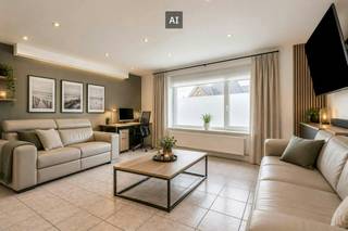 Visit this house on Saturday 13/8 between 17:00 and 19:00. You can place a bid on 15/8 at the latest until 6 p.m. The listed price is an initial price.<br /><br />Are you looking for a spacious family home with many options? Then this house is definitely worth a visit. Thanks to its spacious living areas, four bedrooms, a double garage, a studio and a multipurpose room, this property offers every comfort for a large family, a self-employed person or who wants to combine living and working. In addition, the roof was renewed in 2017 and the house is equipped with air conditioning. The house also has a south-west facing garden and terrace.<br /><br />Ground floor layout:<br />- Entrance hall<br />- Guest toilet<br />- Spacious and bright living space<br />- Porch<br />- Kitchen<br />- Bathroom with bath, shower and toilet<br />- Laundry<br />- Multipurpose space<br />- Double garage (44m2)<br />- Studio (80m2)<br /><br />First floor:<br />- Bedroom 1<br />- Bedroom 2<br />- Master bedroom with dressing<br />- Bathroom with double sink and shower<br />- Toilet<br /><br />Advantages:<br />- Spacious family home with lots of living comfort<br />- Air conditioning available<br />- Roof renewed in 2017<br />- Double garage with plenty of parking space<br />- Atelier and multipurpose space with many options<br />- Bright living space and pleasant veranda<br />- Ideal for families, self-employed people or hobbyists<br />- Lots of storage and expansion options<br /><br />Interested in this versatile home? Contact us today for more information or schedule a visit and discover all the assets of this property for yourself.<br /><br />Register of measures: no<br /><br />These AI visualizations are intended as inspiration. No technical specifications, urban planning regulations, or concrete realization possibilities were taken into account.