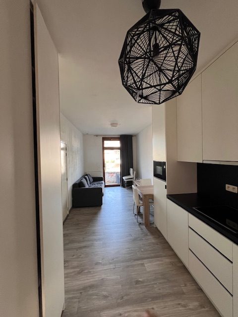 Moderne studio met recente keuken, douche en terras.