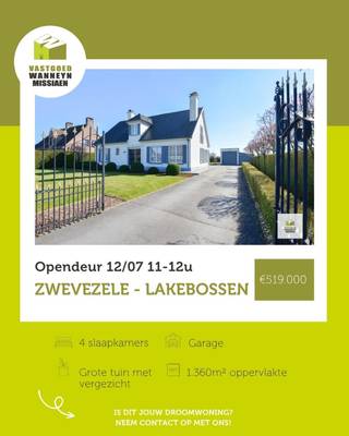 Opendeur zaterdag 12/07 van 11 tot 12u - Prijs bespreekbaarAan de rand van de Lakebossen te Zwevezele vindt u deze verzorgde villa met 4 slaapkamers,...