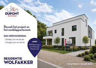 <p><span>Residentie "Wolfakker" is een nieuw woonproject aan de rand van het centrum van Wezemaal, gelegen in een rustige, idyllische omgeving, vlakbij Middelberg en het natuurdomein Wijngaardberg.</span></p><p><span>Dit project bestaat uit 4 BEN-appartementen en een penthouse, die in de zomer van 2026 volledig instapklaar en hoogwaardig worden afgewerkt . Er zijn verschillende types appartementen, zowel met 2 als 3 slaapkamers, telkens met een erg praktische indeling, en voorzien van ruime tot zeer ruime terrassen. Achteraan kan je in alle rust genieten van een mooi aangelegde gemeenschappelijke tuinzone. </span></p><p><span>De residentie bevindt zich op een boogscheut van station Wezemaal, evenals de E314 bereik je op enkele minuten.</span></p><p><span>Leuven en Aarschot, met hun uitgebreid aanbod aan scholen, winkels en grootwarenhuizen, zijn vlot bereikbaar en bevinden zich in de nabije omgeving.</span></p><p><span>Ook het bekende Monfortcollege ligt op fietsafstand, wat zeker een belangrijke troef is.</span></p><p><span>Mogelijkheid tot aankoop van een individuele kelderberging en 1 of 2 ondergrondse staanplaatsen.</span></p><p><span> </span></p><p><span>U bent van harte welkom op onze kijkdagen op zondag 7 juni en zondag 21 juni van 14u-16u voor een persoonlijke rondleiding in het project en een bezoek aan het modelappartement. </span><span><br /><br /></span></p><p><span>Waarom kiezen voor Residentie Wolfakker?</span></p><ul><li><span>2 tot 3 slaapkamers met ruime terrassen</span></li><li><span>lichtrijke leefruimtes en open indeling</span></li><li><span>ondergrondse parking en berging voor elk appartement</span></li><li><span>lift aanwezig in het gebouw</span></li><li><span>vlotte verbinding naar Leuven en Aarschot</span></li></ul><p><span> </span></p>