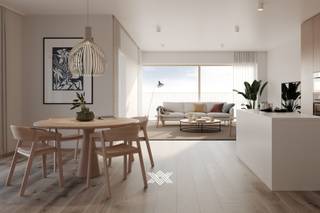 Dit drieslaapkamer appartement van 107 m² op het vierde verdiep beschikt over een inkomhal met plaats voor een vestiairekast, een lichtrijke eet- en leefruimte, een open keuken, een praktische bergruimte, een afzonderlijk toilet, drie slaapkamers waarvan één met een ensuite badkamer voorzien van een dubbele wastafel, een ligbad en een toilet en een tweede badkamer uitgerust met een inloopdouche en enkele wastafel. Daarnaast heeft het appartement ook een zuidoostelijk georiënteerd terras van 20 m².<br /><br />Het appartement is gelegen in de tweede fase van Liv de Molens, een succesvol residentieel nieuwbouwproject langs de Leie in het hart van Deinze. Een uitzonderlijke ontwikkeling, pal in het centrum, met een divers aanbod aan appartementen allen met een grote aandacht voor de zichten, lichten én het water. De appartementen zijn voorzien van alle comfort, elk genietend van een bevoorrecht uitzicht over de Leie en/of de prachtig aangelegde binnentuinen. U heeft de keuze uit één, twee of drie slaapkamers, verschillende afmetingen en diverse oriëntaties. Ook op het vlak van duurzaamheid scoort Liv de Molens bovengemiddeld. Een zeer laag energieverbruik wordt u gegarandeerd door geothermische warmtepompen met BEO-veld, vloerverwarming, fotovoltaïsche panelen en een balansventilatiesysteem type D met warmterecuperatie.<br /><br />Verlaagd BTW-tarief van 6% mogelijk op de volledige constructiewaarde, nu ook voor investeerders mits min. 15 jaar verhuur / Benieuwd? guillian@landbergh.be of 09 278 78 79