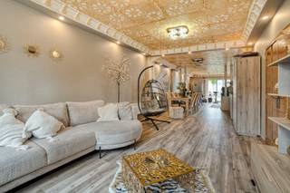 Layout: <br /><br />Ground floor: <br />- entrance hall with built-in closets (... m²) <br />- exceptionally spacious living space with open kitchen (... m²) <br />- sanitary room with toilet, sink and washer/dryer connection <br />- very large garden with two terraces <br /><br />First floor:<br />- spacious night hall <br />- bedroom 1 (... m²) with adjoining covered terrace <br />- bedroom 2 (... m²)<br />- room 3 (... m²)<br />- bedroom 4 (... m²) <br />- bathroom with shower, toilet and sink <br /><br /><br /><br /><br /><br />Register of measures: pending
