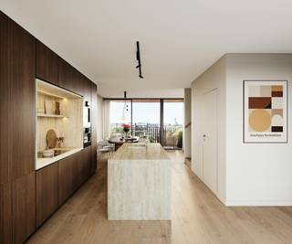 The iconic region around the Zuidpark offers a wealth of Ghent pearls. But the most surprising one is located at the top of the Zuidhof new-build residence. The duplex penthouse (162 m2 gross area) is located on the 7th and 8th floors and enjoys modern architecture with a high-quality finish. In consultation with the promoter, everything can be personalized if desired. Due to the ZW-oriented façade and the large windows, the apartment enjoys an enormous amount of light. As icing on the cake, we find a large roof terrace on the 8th floor with a phenomenal view over Ghent. In short: smart design, privacy, human-sized luxury and a magical location with a phenomenal view; that's what this property stands for.