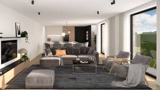 INDELING VAN DE WONINGGELIJKVLOERS- Inkomhal- Gastentoilet- Leefruimte met open keuken- Trap naar boven- Berging/wasplaats- Overdekte autostaanplaats...