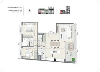 App. 71/101 is een 2 kamer appartement met living met open keuken, toilet, berging, badkamer en ruim terras. De indeling is...