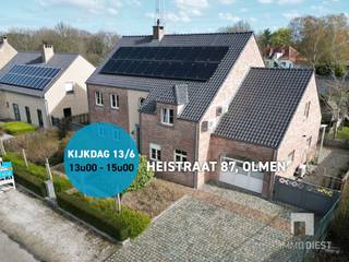 <p><span>Deze zaterdag 13/06 is het Blauwe Zaterdag, kom geheel vrijblijvend een kijkje nemen in deze woningen tussen 13uur en 15uur.</span></p><p><span> </span></p><p><span> </span></p><p><span>Charmante en bijzonder ruime gezinswoning met studio in Olmen op een terrein van 9a91 en bewoonbare oppervlakte van 450m²</span></p><p><span>Welkom in deze prachtige quasi nieuwbouw woning (2006) in Olmen, een thuis die niet alleen veel plaats, maar ook een bijzonder aangename sfeer uitstraalt.</span></p><p><span>Indeling gelijkvloers:</span></p><p><span>De nieuwe, ruime en lichtrijke keuken met eiland en gezellige zithoek vormt zonder twijfel het hart van de woning. Aansluitend bevindt zich de eetkamer met grote deurvensters, die zorgen voor een prachtige connectie met het overdekte terras en de pergola met elektrische screens. Een eerste (slaap)kamer is voorzien op het gelijkvloers.</span></p><p><span>Indeling verdieping:</span></p><p><span>3 volwaardige slaapkamers met doorloopkamer dat dienst doet als dressing, + extra berging + ruime badkamer met een douche, ligbad en dubbele lavabo. Of u nu droomt van een hobbyruimte, een speelkamer, een bureau of een extra logeerkamer: deze woning groeit moeiteloos mee met uw gezin en uw plannen.</span></p><p><span>De zolder is recent ingericht als 2 ruime slaapkamers met ruime hal.</span></p><p><span>De aanwezigheid van airco in elke kamer en alle leefruimtes zorgt bovendien het hele jaar door voor een aangenaam woonklimaat.</span></p><p><span>Een bijzondere troef is zonder twijfel de studio van 32 m² met aparte ingang op het gelijkvloers. Dankzij de eigen leefruimte, keuken en aparte badkamer is deze ruimte uiterst veelzijdig. Denk aan een praktijkruimte, een zorgwoning, een gezellige studio of een interessante opportuniteit als Airbnb.</span></p><p><span>Troeven op een rij:</span></p><p><span>* EPC A</span></p><p><span>* 450 m² bewoonbare oppervlakte</span></p><p><span>* Nieuwe, ruime en lichtrijke keuken met eiland en zithoek</span></p><p><span>* Eetkamer met grote deurvensters</span></p><p><span>* Overdekt terras/pergola met elektrische screens</span></p><p><span>* 6 volwaardige slaapkamers (waarvan 1 op gelijkvloers, 3 op de verdieping en 2 nieuwe op zolder)</span></p><p><span>* 2 extra (slaap)kamers met diverse invullingen mogelijk (in totaal 8slpks mogelijk)</span></p><p><span>* Ruime badkamer met douche, ligbad en dubbele lavabo op verdieping</span></p><p><span>* 22 zonnepanelen</span></p><p><span>* Airco in elke kamer en alle leefruimtes</span></p><p><span>* Studio met aparte ingang (32 m²) met keuken en badkamer ideaal als praktijkruimte, zorgwoning, studio of Airbnb (zie ook renders)</span></p><p><span>* Tuinhuis</span></p><p><span>* Vlotte verbinding naar de E313</span></p><p><span>* Ideaal voor nieuw samengestelde gezinnen of grote gezinnen, die in de praktijkruimte een bijberoep of vrij beroep uitoefenen of de studio willen verhuren.</span></p><p><span>Interesse?</span></p><p><span>Contacteer ons voor een bezoek op 013 31 25 22 of mail wendy@immodiest.be. We helpen je met een glimlach verder op zoek naar jouw nieuwe thuis. In afwachting van het bezoek kan je alvast de virtuele tour bekijken.</span></p><p><span> </span></p>