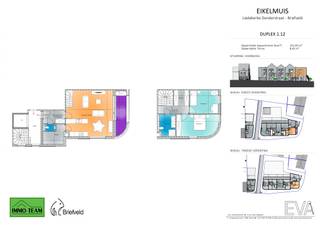 Appartement 1.12 bevindt zich op de 1ste en 2de verdieping van het 4-gevel gebouw. Deze duplex beschikt over een inkomhal met toilet, een ruime leefruimte met open keuken en aangrenzende berging. De leefruimte geeft uit op een ruim terras. Op de 2de verdieping is er een nachthal met badkamer en toilet en <strong>2 slaapkamers</strong>.<br /><br />Alle info op kantoor. Contacteer ons via <strong>0478/059 069</strong> of <strong>info@immoteam.be</strong>
