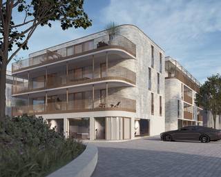 Nieuwbouwappartement op de dakverdieping in blok E van project Mienas aan het kerkplein in As. Dit appartement is als volgt ingedeeld: inkomhal, toilet, berging/technische ruimte, woonkamer opgedeeld in zithoek en eethoek met open keuken, via schuifraam toegang tot terras, 2 slaapkamers, badkamer. Vanuit 2 slaapkamers toegang tot een 2de terras. In de ondergrondse parkeergarage kan autostaanplaats en kelderberging aangekocht worden. De koper kan afwerking van vloer, keuken, badkamer en binnendeuren nog mee kiezen volgens budgetten die hiervoor voorzien zijn bij een leverancier aangeduid door de projectontwikkelaar.