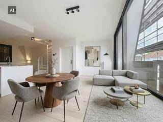 Indeling: <br /><br />Gelijkvloers: <br />- Inkomhal (4 m²) met toegang tot de lift<br /><br />Eerste verdieping: <br />- Slaapkamer 1 (9 m²) met lavabo<br />- Slaapkamer 2 (16 m²) met inloopdouche <br />- Apart toilet<br />- Terras (3 m²)<br /><br />Tweede verdieping: <br />- Woonkamer (30 m²) <br />- Open keuken (20 m²) voorzien van keramische kookplaat, combi oven, frigo met diepvriesvakje, vaatwasser en enkele spoelbak<br />- Terras (11 m²)<br /><br />Derde verdieping: <br />- Badkamer (6 m²) voorzien van ligbad, dubbele lavabo en aansluiting voor de wasmachine<br />- Slaapkamer 3 (13 m²)<br />- Slaapkamer 4 (15 m²) <br />- Apart toilet <br /><br />Algemeen: <br />- Huurprijs: € 1.250,00/maand<br />- Eventueel garagbox bij te huren<br />- Onmiddellijk beschikbaar <br /><br />De snelste manier om een bezoek te brengen aan dit pand? Vraag je bezoek aan via de roze knop op onze website (www.dewaele.com) en je wordt gecontacteerd door onze verhuurexpert Broes.<br /><br />Telefonisch kunnen er geen afspraken gemaakt worden. Bij andere vragen kun je ons telefonisch contacteren via 050 444 999.<br /><br />Deze AI-visualisaties zijn bedoeld als inspiratie. Er werd geen rekening gehouden met technische specificaties, stedenbouwkundige voorschriften of de concrete mogelijkheden tot realisatie.