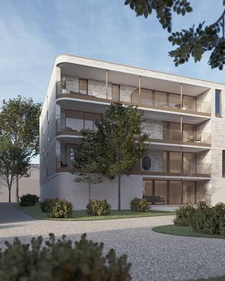 Nieuwbouwappartement op de dakverdieping in blok E van project Mienas aan het kerkplein in As. Dit appartement is als volgt ingedeeld: inkomhal, toilet, woonkamer opgedeeld in zithoek en eethoek met open keuken, via schuifraam toegang tot terras, 2 slaapkamers, badkamer, berging/technische ruimte. In de ondergrondse parkeergarage kan autostaanplaats en kelderberging aangekocht worden. De koper kan afwerking van vloer, keuken, badkamer en binnendeuren nog mee kiezen volgens budgetten die hiervoor voorzien zijn bij een leverancier aangeduid door de projectontwikkelaar.
