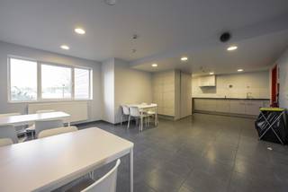 In de stadsrand van Brugge, situeert zich dit recent studentengebouw (2016) met hedendaagse studentenkamer. Verscheidene universiteiten en hogescholen, zoals Vives en Howest, zijn op wandel- en fietsafstand gelegen. Dankzij de strategische ligging, nabij invalswegen en het station, geniet de eigendom eveneens een vlotte bereikbaarheid. Als kers op de taart, is het historische centrum van Brugge op steenworp afstand gelegen!<br /><br />Indeling: <br />De kamer is gelegen op de 1e verdieping van het studentengebouw. De studio omvat een grote leefruimte, met slaapgedeelte, en een eigen badkamer. De badkamer bestaat uit een inloopdouche, wasmeubel en toilet. De grote keuken wordt gedeeld door meerdere studenten. Het gebouw omvat tevens een grote ondergrondse fietsenberging en een ruime bovengrondse parking.<br /><br />Buitengewone kenmerken:<br />- Centrale ligging<br />- Recent studentencomplex (2016)<br />- Grote fiets- en parkeermogelijkheden