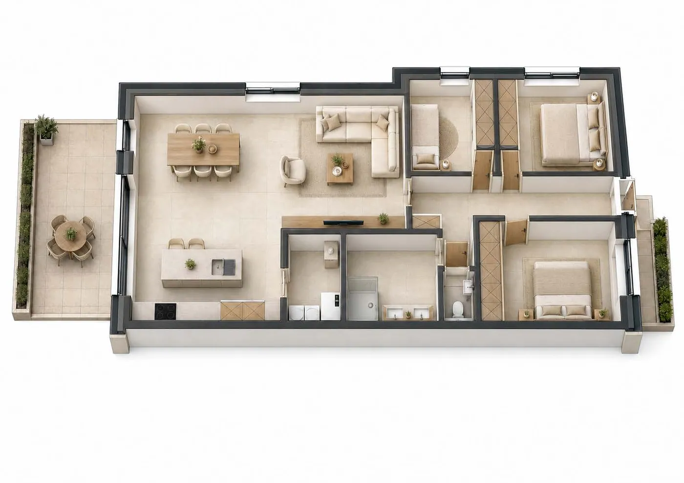 Ruim nieuwbouwappartement met 3 slaapkamers, carport en ruime terrassen - foto 1