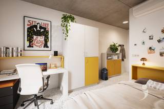 <p><span>Furnished student room of +/- 19m² on the ground floor of student residence MINT, with private sanitary facilities. Assigned bicycle storage, possibility to purchase car parking space. individual heating and cooling, common kitchen and relaxation area. Start of works spring 2025, probable completion last trimester 2027. Management of the room in stewardship is possible. Important argument is the strategic location between campus Arenberg and Gasthuisberg. Contact us at <span>info@immolivit.be</span></span><span> or 0470/55.64.24 for more information or an appointment.</span></p><p><span> </span></p>