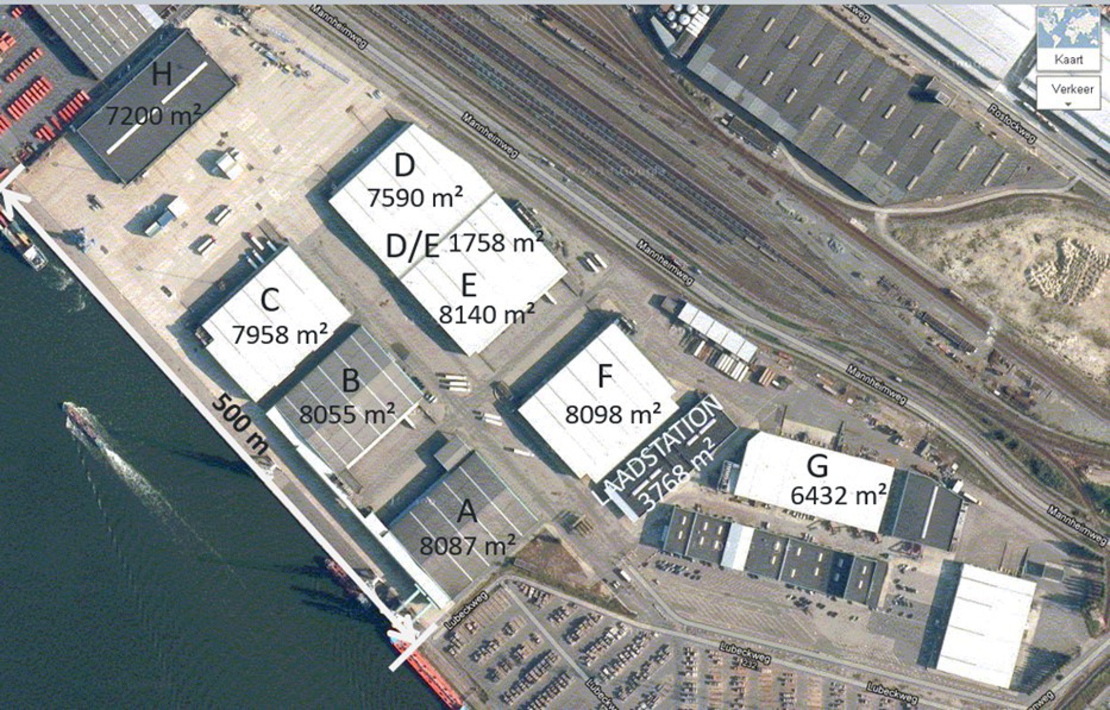 Magazijn van 7.958m² te huur in het Hansadok in de haven van Antwerpen, hoogte 7m en 3 buitenpoorten