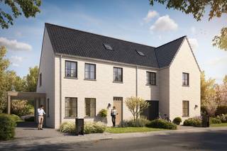 Lot 43 is een halfopen bebouwing in de klassieke stijl. GELIJKVLOERS : inkom, wc, zeer ruime living (35 m²) met open keuken en ruime berging...