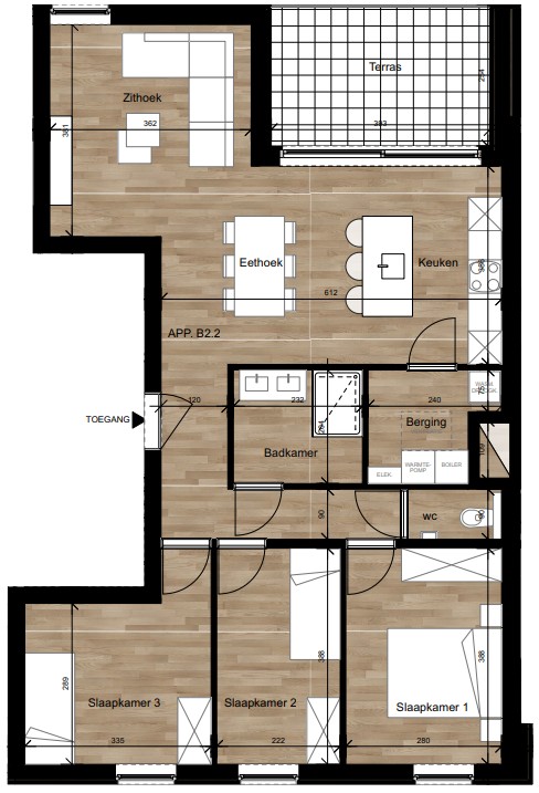 3-slaapkamerappartement B22 op verdiep - foto 3