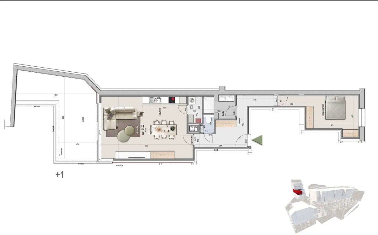 APPARTEMENT MET 1 SLPK EN RUIM TERRAS IN HARTJE IEPER - foto 2