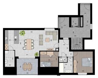 APPARTEMENT 2.2 (Verdieping 2)<br />- Opp. app.: 102 m²<br />- Terras: 12 m²<br /><br />INDELING:<br />Gemeenschappelijke inkomhal met lift en trap.<br />Inkomhal, toilet, ruime woonkamer met open keuken met aangrenzende berging/wasplaats, ingesloten terras (12 m²), i2 slaapkamers en badkamer.<br /><br />BIJKOMENDE INFO:<br />- Warmtepomp L/W met vloerverwarming- en koeling.<br />- Performant ventilatiesysteem voor een aangenaam binnenklimaat.<br />- Zonnepanelen.<br />- Lift aanwezig.<br />- Topligging vlakbij het centrum.<br />- Afwerking naar eigen smaak volgens lastenboek.<br />- Bij ieder appartement dient een inpandige parking met kelderberging naar keuze te worden aangekocht. De prijs voor een parking met bijhorende berging bedraagt € 22.000,-.<br />- Dit project komt in aanmerking voor de toepassing van het verlaagde BTW-tarief van 6% voor wie aan de wettelijke voorwaarden voldoet. Ook investeerders kunnen van deze aantrekkelijke maatregel genieten.<br /><br />INFORMEER NAAR DE VERKOOPSBROCHURE OP ONS KANTOOR.