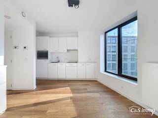 Het appartement bevindt zich op de zesde verdieping, achteraan in residentie KPlaza, een modern, energiezuinig en stijlvol nieuwbouwproject dat werd opgeleverd in 2019. Bij het betreden van de leefruimte valt meteen de mooie parketvloer op, evenals de kwalitatieve materialen en verzorgde afwerking.<br />De open keuken is praktisch ingericht en uitgerust met een koelkast, combioven, ingebouwde vaatwasser, kookplaat en dampkap. Ze sluit naadloos aan op de leefruimte en de slaaphoek. Het slaapgedeelte kan eenvoudig worden afgescheiden van de leefruimte.<br />Via een brede schuifraam heeft u toegang tot het ruime, zuidgerichte terras, waar u kan genieten van gezellige zomerse avonden. De badkamer is afgewerkt met strakke keramische tegels en beschikt over een lavabomeubel, spiegelkast, sierradiator en douche.<br />Daarnaast is het appartement voorzien van een apart toilet en een technische berging met aansluiting voor een wasmachine. Fietsen kunnen worden gestald in de gemeenschappelijke fietsenberging én een ruime privatieve kelderberging is inbegrepen in de prijs.<br />We bieden dit trendy appartement aan in het hart van het centrum van Antwerpen, op slechts enkele meters van het Centraal Station, De Keyserlei en de Meir. De locatie wordt omringd door bruisende horeca, leuke winkels, scholen en een vlotte verbinding met het openbaar vervoer. Dankzij deze centrale ligging is het appartement ideaal zowel als investering (verhuur of Airbnb) als voor eigen bewoning, met bovendien een interessant meerwaardepotentieel door het RUP Pelikaanstraat en de geplande ontwikkelingen in de omgeving.