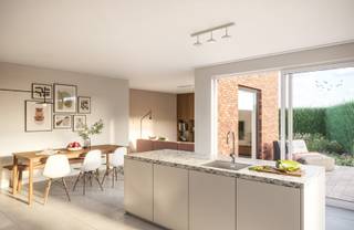 Danneels bouwt deze halfopen bebouwing in moderne stijl in de Driesstraat, dicht bij het centrum van Zele en alle voorzieningen. <br /><br />Zithoek, eetkamer en keuken vormen een mooi geheel dat optimaal in verbinding staat met de tuin en het terras. Inkom, gastentoilet, bergruimte en inpandige garage zijn voorzien.<br /><br />Op de verdiepingen hebben we vier ruime slaapkamers, een complete badkamer, een apart toilet en bergruimte. <br /><br />Danneels realiseert deze woning sleutel-op-de-deur voor jou met een vaste totaalprijs en oplevertermijn. De woning kan worden aangekocht aan het verlaagd btw-tarief van 6%. <br /><br />Een geothermische warmtepomp, vloerverwarming, zonnepanelen en een ventilatiesysteem met warmterecuperatie zijn voorzien en dat is goed nieuws voor jouw energiefactuur.