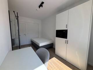 Brand-new student room in the Ravenstraat Residence (2025–2026)Move-in-ready student room (±13 m²) on the 3rd floor of a fully renovated residence, quietly located within walking distance of Leuven’s city center and train station.The room features a private shower, sink, refrigerator with freezer compartment, microwave, air conditioning (cooling and heating), wired internet, bed, desk, and closet. You’ll share the restroom with just 3 other students.You’ll also enjoy a spacious shared kitchen with all modern appliances, a separate trash room, and an energy-efficient building (EPC A) equipped with solar panels, a heat pump, and compliant fire safety measures.Highlights: quiet location, plenty of natural light, soundproofed, and brand-new.