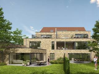 In deze stijlvolle residentie op het gelijkvloers bevindt zich dit prachtige appartement (116m²) met een privatieve tuin en een ruim terras van 29...