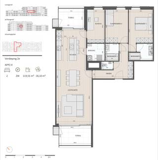Dit appartement maakt deel uit van het nieuwe woonproject Creyte, gelegen in Oostakker tussen de Krijtestraat en Aan de Ratte.<br />Het zeer ruim appartement (120m²) met nr. 2.4 situeert zich op de tweede verdieping en wordt gebouwd met zicht op de gemeenschappelijke tuin en nabijgelegen bos. Het omvat onder meer een leefruimte met open eilandkeuken, 3 slaapkamers, 2 badkamers met wastafel en inloopdouche en een berging. De 2 terrassen (18m² in totaal) bieden de hele dag zon en rust.<br /><br />Uiterst energiezuinig E-peil (E8!) dankzij pakket zonnepanelen (energiedelen), warmtepomp met vloerverwarming (+ koeling), regenwaterrecuperatie en ventilatiesysteem D.<br /><br />Dit appartement wordt volledig afgewerkt aangeboden waarbij je zelf nog je eigen afwerking kan kiezen tot en met de laminaat in de slaapkamers.<br /><br />Ondergrondse autostaanplaats en berging voorzien, welke mee dienen aangekocht te worden. In de kelder is er een grote fietsenstalling en bovengronds is er zelfs een staanplaats voor bakfietsen voorzien.<br /><br />Prijs excl. aankoopkosten en btw. <strong>6% BTW mogelijk, ook voor investeerders bij 15 jarige verhuur!</strong><br /><br />Meer info via 09 280 60 60 of info@durabrik.be.<br /><br />Download de brochure via https://durabrik.immo/oostakker <br /><br />* Beelden en oppervlaktes zijn indicatief.