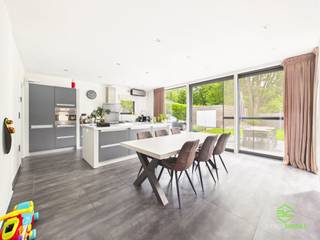 + If you click through to this property on our own website (www.empresaconsult.be), you will find a full 360° impression! +On the transit road between Hasselt and Bokrijk we find this recent family home on a south facing plot of 7a 68ca.Thanks to its central location, all amenities are easily accessible. In the immediate vicinity there is a kindergarten and elementary school, but also the colleges and universities in Diepenbeek are less than 4km away.The train station is less than 2km away and offers a smooth connection towards Leuven and Brussels. The city centers of Hasselt and Genk can be reached in less than 10 minutes by car.The house was built in 2010 which results in a nice EPC label B. With the addition of 14 solar panels the EPC score drops and an A label can be obtained.Recently air conditioners were installed in the living room and the night hall.The house has a partial cellar which provides additional storage space.On the ground floor, the house is entered through the entrance hall from where the guest toilet, the living room, the laundry room and the first bedroom/office are accessible. The beautiful glass door opens into the open living space where there is a cozy sitting area and a beautiful open kitchen. Thanks to the large windows there is a pleasant light and connection to the garden. The kitchen is hyper-equipped and features both a gas stove and an induction stove.The convenient adjacent laundry room offers additional storage and stairs to the basement. The laundry room is also accessible through an exterior door, extra convenient in conjunction with the shower room.Upstairs, three spacious bedrooms and the bathroom can be found. This bathroom was equipped with a bathtub, a convenient walk-in shower, a toilet and a cabinet with double sink. The roof terrace can be reached through the door in the night hall.Outside we find an enclosed garden equipped with an electric gate, a pleasant terrace and a large garage. The southern orientation allows to enjoy the sun at all times of the day.Thanks to the shower room and the bedroom on the ground floor, the house is also very suitable as a multi-generational house.