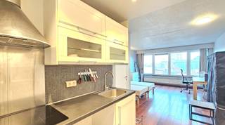 <strong>Indeling van de studio:</strong><br /><br />- Ingebouwde kast en koelkast.<br />- Keuken met elektrisch kookvuur en microgolf.<br />- Alle keukenbenodigdheden aanwezig: bestek, borden, etc ...<br />- Leefruimte met bureau en kantoorbenodigdheden.<br />- Badkamer met douche, toilet en wasmachine.<br /><br /><strong>Kenmerken:</strong><br />Centrale ligging nabij winkels, openbaar vervoer, horeca, enz.<br />Aparte meter voor elektriciteit.<br />EPC: B.<br />Meteen beschikbaar.<br />150 euro PROVISIE voor verwarming, elektriciteit in de gang, afvalbeheer. schoonmaak gebouw, warm water.<br />Lift aanwezig in het gebouw.<br /><br /><strong>Voorwaarden:</strong><br />Maximum 2 personen.<br />3 maanden huurwaarborg.<br />Ongeveer 265 euro voor plaatsbeschrijving intrede en uittrede.<br /><br />Geïnteresseerd? E-mail naar charlotte@m3makelaars.be