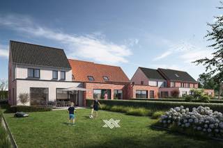 Deze woning van 199 m² is op het gelijkvloers verdiep ingedeeld als volgt: een inkomhal met gastentoilet en plaats voor een vestiairekast, een slaapkamer, een badkamer, een eet- en leefruimte met open keuken en een directe toegang via een schuifraam naar het terras met aansluitend de tuin, een praktische berging en een inpandige garage. Op de eerste verdieping zijn er 3 slaapkamers, een badkamer met douche, ligbad en dubbele lavabo en een afzonderlijk toilet. Op de tweede verdieping bevindt zich de technische ruimte die te bereiken is via een uitschuifbare trap. <br /><br />Deze woning maakt deel uit van het project Hof van Leerne. Dit project bestaat uit 11 ruime, comfortabele nieuwbouwwoningen langs de Leernsesteenweg in Bachte-Maria-Leerne. Er is een mix van koppel- en schakelwoningen. De woningen voldoen aan de strenge energetische normen en onderscheiden zich onder meer door hun duurzaam karakter, vrij van fossiele brandstoffen. Daarnaast voorziet men de combinatie van vloerverwarming met individuele warmtepompen (lucht-water), fotovoltaïsche panelen en een sterke akoestische en thermische isolatie. Bovendien worden de woningen uitgerust met een ventilatiesysteem type D met maximale warmterecuperatie en een warmwaterboiler verbonden met de warmtepomp.<br /><br />Benieuwd? Wij ontvangen je graag voor een persoonlijke en vrijblijvende kennismaking.<br /> 