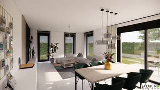 <strong>Nieuwe verkaveling in Neeroeteren</strong> aan de voormalige melkerij <span>bestaande uit <strong>2 woningen op grote percelen</strong>, met achterliggende </span>grond.<br /><br />De percelen liggen op een boogscheut van het centrum van Neeroeteren met een supermarkt en school op 500 meter. Hier woon je zeer rustig met de achterzijde grenzend aan de Tapziekbeek, wat voor een extra natuurlijk karakter van de tuinen zorgt. Op de percelen achter de Tapziekbeek kan er volgens de verkavelingsvoorschriften niet gebouwd worden, wat betekent dat het groene karakter behouden zal blijven. <br /><br /><span><strong>Lot 2</strong></span> is een <span><strong>open doorzonwoning</strong></span> waarvan de carport grenst aan de carport van de rechterwoning.<br />- doorzonwoning: 160,70m²<br />- oppervlakte bouwperceel: 7a87ca + oppervlaktes achterliggende percelen grond (Lot 6 en Lot 7): 14a02ca en 15a04ca<br />- terras: 24,52m²<br /><br /><strong>Gelijkvloers:</strong><br />- inkomhal met apart toilet<br />- leefruimte met veel lichtinval en open keuken<br />- aparte berging/wasplaats<br />- 1 slaapkamer met badkamer met enkel badkamermeubel en douche<br />- groot terras met zuidgerichte tuin<br /><br /><strong>Verdieping:</strong><br />- 3 slaapkamers<br />- 1 badkamer met dubbel badkamermeubel en douche<br />- apart toilet<br />- technische ruimte<br /><br />De woning wordt volledig afgewerkt en er wordt een carport voorzien aan de rechterzijde met een laadpunt voor de auto. Er is overal vloerverwarming aanwezig en er worden zonnepanelen geplaatst. Grote troef is het <strong>zeer gunstig E-peil van maximum 10</strong>. <span>Omdat het E-peil <10 is, moet de koper gedurende 5 jaar geen kadastraal inkomen betalen. De materiaalkeuzes voor deze woning werden gemaakt.</span><br /><br /><span>De<strong> overige achterliggende percelen grond</strong> (Lot 8, 9 en 10) kunnen optioneel ook bij aangekocht worden.</span><br /><br />De toegang tot de carport en het oppervlak onder de carport zullen verhard worden. In de tuinen wordt graszode ingezaaid. Zijdelings en aan de achterzijde wordt een draadafsluiting geplaatst.<br /><br />Ben jij op zoek naar een rustig gelegen nieuwbouwwoning in het groen met veel grond? Maak dan snel een afspraak voor een bezoek!<br /><br />Vermelde prijs is exclusief registratie, BTW en notariskosten. Neem snel contact op voor meer info. Wij ontzorgen je ook voor <strong>de verkoop</strong> van <strong>je huidige woning</strong>! Voor meer uitleg helpen we je graag verder.